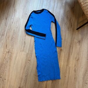 Future Collective Long Sleeve Blue and Black Dress